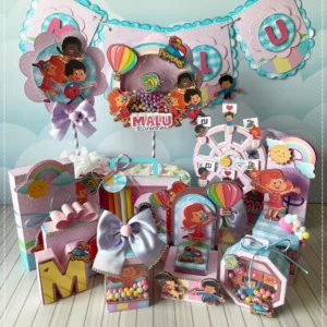 Itens de decoração para aniversário 3 Palavrinhas menina em arquivo digital Studio, PNG e PDF.