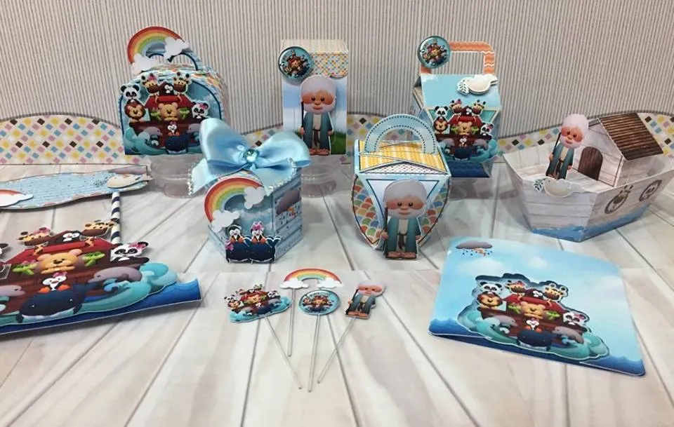 Arquivo digital para personalizados de aniversário simples no tema Arca de Noé em formato Studio.