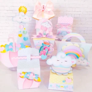 Itens para aniversário tema Chuva de Amor simples em arquivo digital para Studio e PDF.