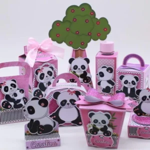 Arquivo de corte para festa de aniversário no tema Panda Menina em formato Silhouette Studio.
