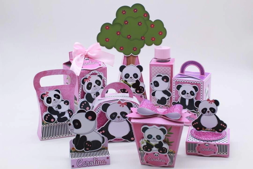 Arquivo de corte para festa de aniversário no tema Panda Menina em formato Silhouette Studio.