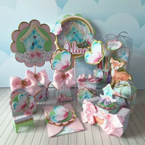 Arquivo digital para aniversário no tema Jardim Encantado Menina em formatos Studio, PNG e PDF.