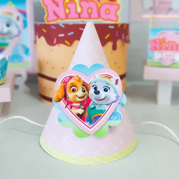 Topper de bolo e elementos de decoração tema Patrulha Canina Menina em arquivo digital pronto para imprimir e cortar.