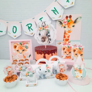 Arquivo digital para aniversário tema Safari Feminino em formato Studio e PDF.