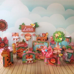 Arquivo digital para aniversário tema Safari Menina em formatos Studio, PNG e PDF.