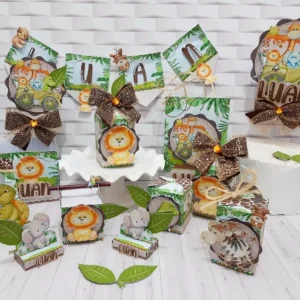 Arquivo digital para aniversário tema Safari Menino em formato Studio e PDF.