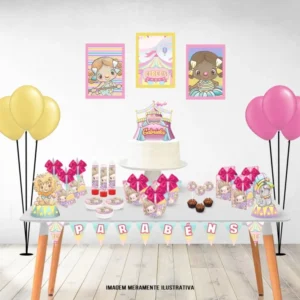 Arquivo de corte digital tema aniversário Circo Menina nos formatos Studio e PDF para máquinas Silhouette ou tesoura, com ilustrações delicadas e alta resolução.