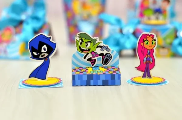 Elementos de decoração tema de aniversário Jovens Titãs em formatos digitais Studio e PDF.