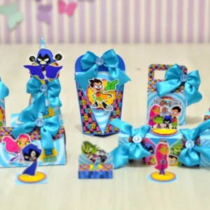 Itens de decoração para aniversário tema Jovens Titãs em arquivo digital Studio e PDF.