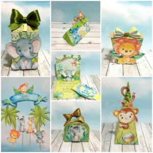 Arquivo digital para aniversário tema Safari Simples em formato Studio e PDF.