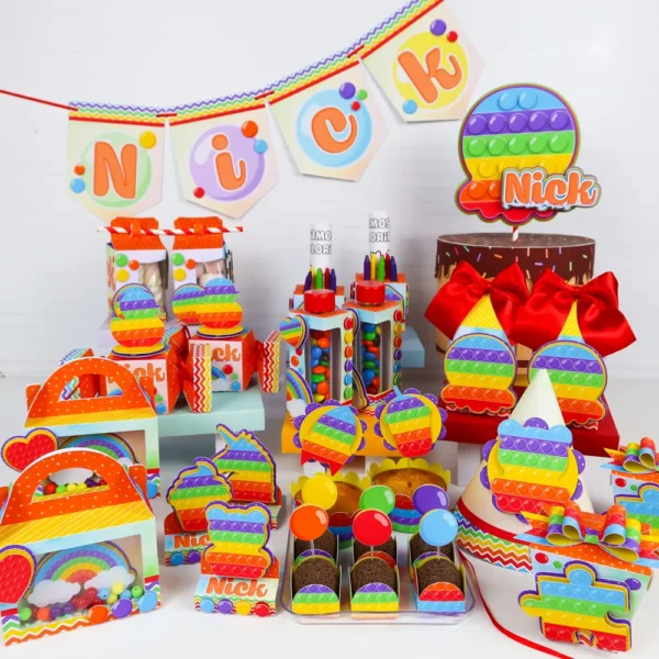 Arquivo digital para festa de aniversário no tema Pop It em formatos Studio e PDF.