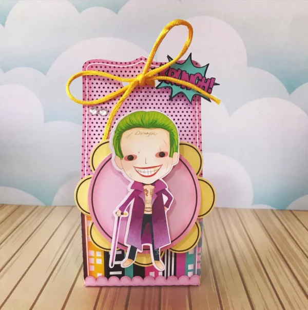 Itens personalizados para festa Coringa e Arlequina em arquivo digital Studio, PNG e PDF.