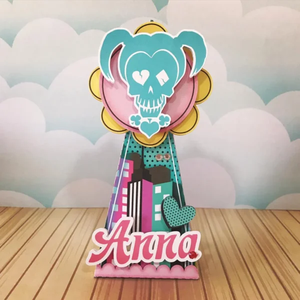 Topper de bolo e elementos de decoração tema Coringa e Arlequina pronto para imprimir e recortar.