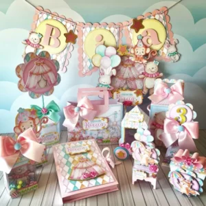 Arquivo de corte digital tema aniversário Circo Rosa nos formatos Studio, PNG e PDF para máquinas Silhouette ou tesoura, com ilustrações delicadas e alta resolução.