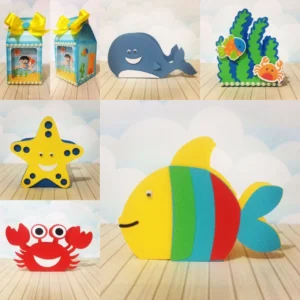 Arquivo digital tema fundo do mar para topo de bolo e decoração de festa em Studio e PDF.