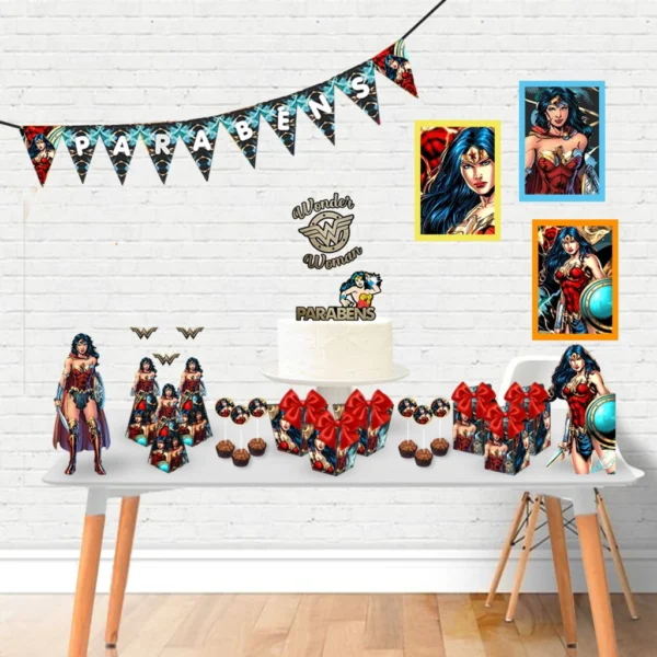 Arquivo digital para festa no tema Mulher Maravilha em formatos Studio e PDF.