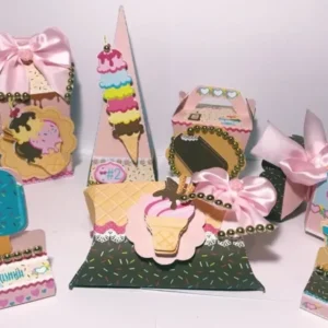 Arquivo digital Silhouette tema sorveteria para topo de bolo e decoração de festa infantil.