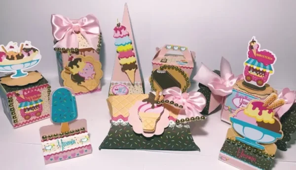 Arquivo digital Silhouette tema sorveteria para topo de bolo e decoração de festa infantil.