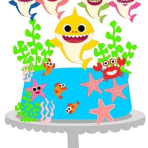 Arquivo digital de topo de bolo no tema Baby Shark em formato Silhouette Studio.
