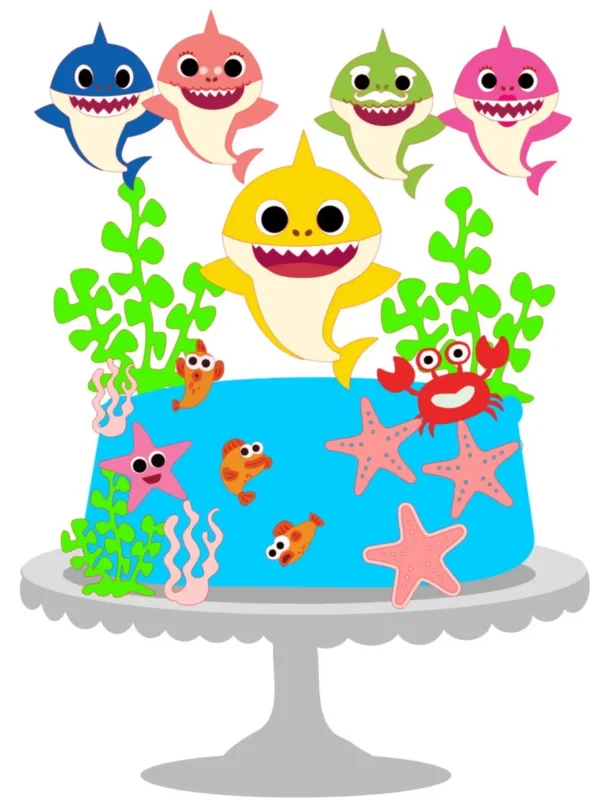Arquivo digital de topo de bolo no tema Baby Shark em formato Silhouette Studio.