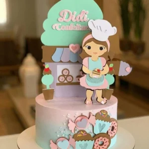 Arquivo digital de topo de bolo no tema confeitaria para corte no Silhouette Studio.