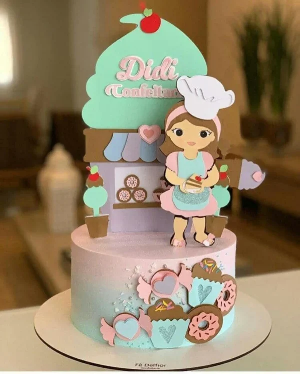Arquivo digital de topo de bolo no tema confeitaria para corte no Silhouette Studio.
