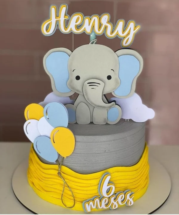 Arquivo de corte para topo de bolo no tema Elefante em formato Silhouette Studio.