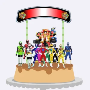 Arquivo digital de corte para topper de bolo no tema Power Rangers em formato Silhouette Studio.