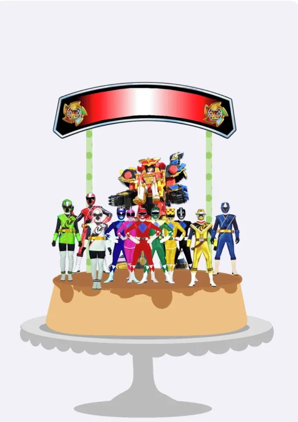 Arquivo digital de corte para topper de bolo no tema Power Rangers em formato Silhouette Studio.