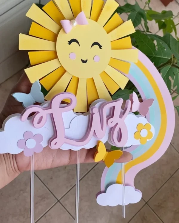 Arquivo de corte para topo de bolo no tema Sunshine em formato Silhouette Studio.