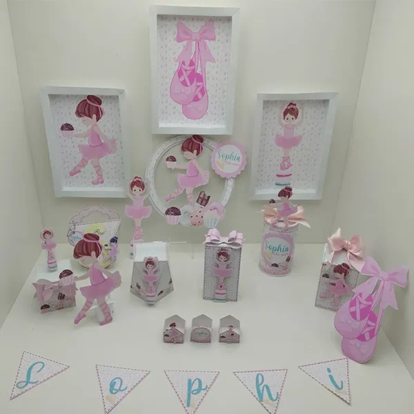 Kit de arquivos digitais para personalizados de aniversário tema Bailarina com corte digital.
