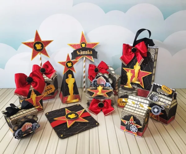 Arquivo de corte tema cinema para topo de bolo e decoração de festa em Studio, PNG e PDF.