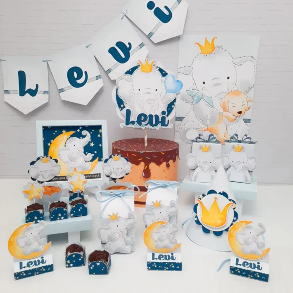 Kit de arquivos digitais para personalizados de aniversário tema Elefantinho.