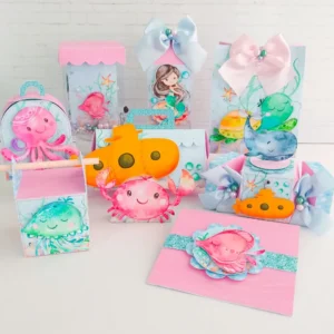 Arquivo de corte tema fundo do mar rosa para topo de bolo em formato Studio e PDF.