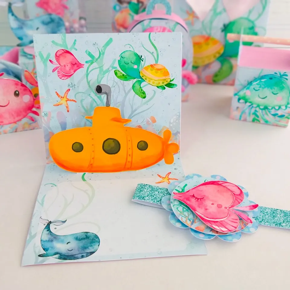 Topper de bolo personalizado fundo do mar rosa em arquivo digital para Silhouette Studio e PDF.