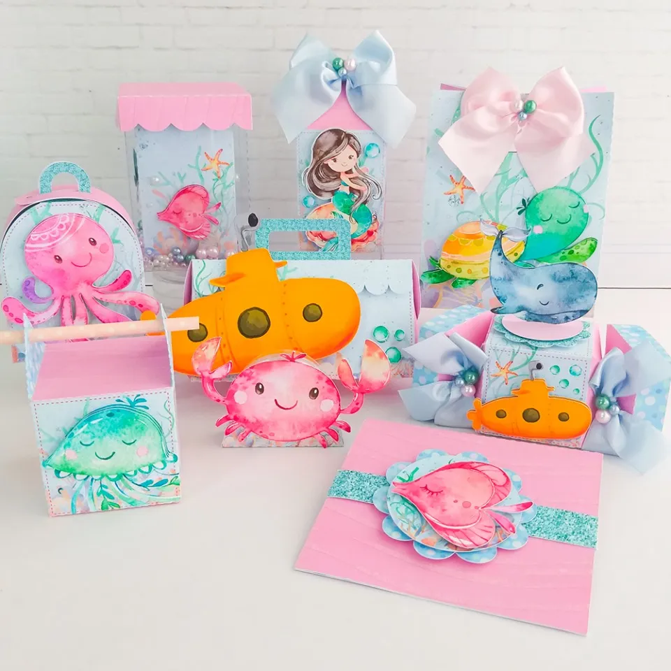 Arquivo de corte tema fundo do mar rosa para topo de bolo em formato Studio e PDF.