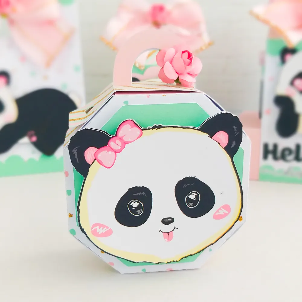 Topper de bolo tema Panda em arquivo digital pronto para imprimir e cortar.