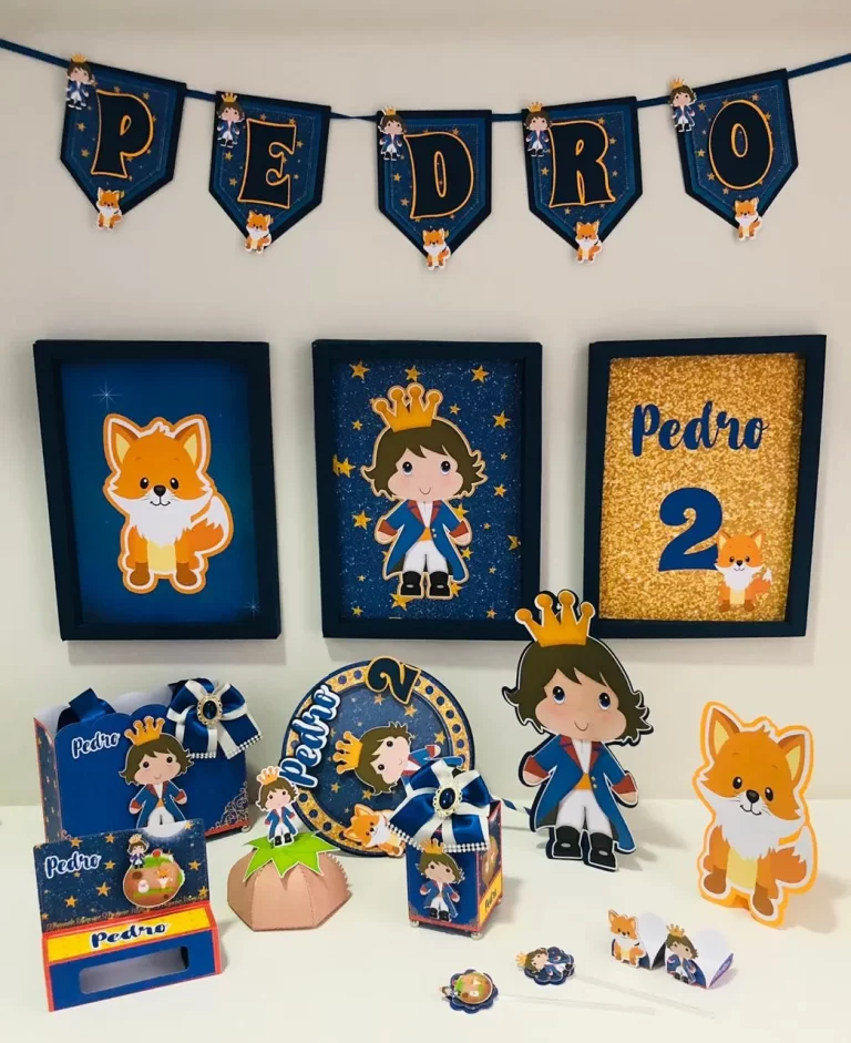 Moldes digitais de recorte tema Pequeno Príncipe nos formatos Studio e PDF para Silhouette ou tesoura, com caixas temáticas para festa de menino.