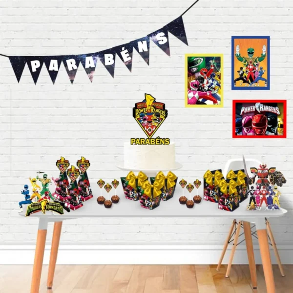 Arquivo digital de corte no tema Power Rangers em formatos Studio e PDF para decoração de festas.