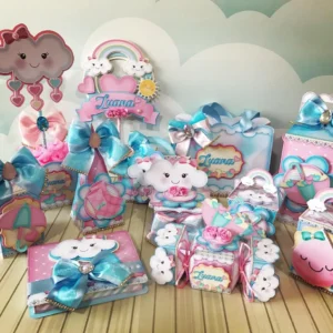 Arranjo de mesa tema Chuva de Amor para corte em Silhouette Studio, PNG e PDF.