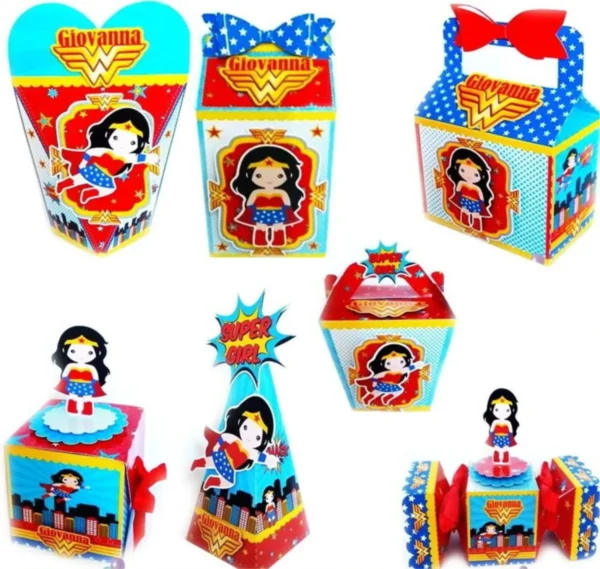 Kit de arquivos digitais para personalizados de aniversário infantil tema Mulher Maravilha.