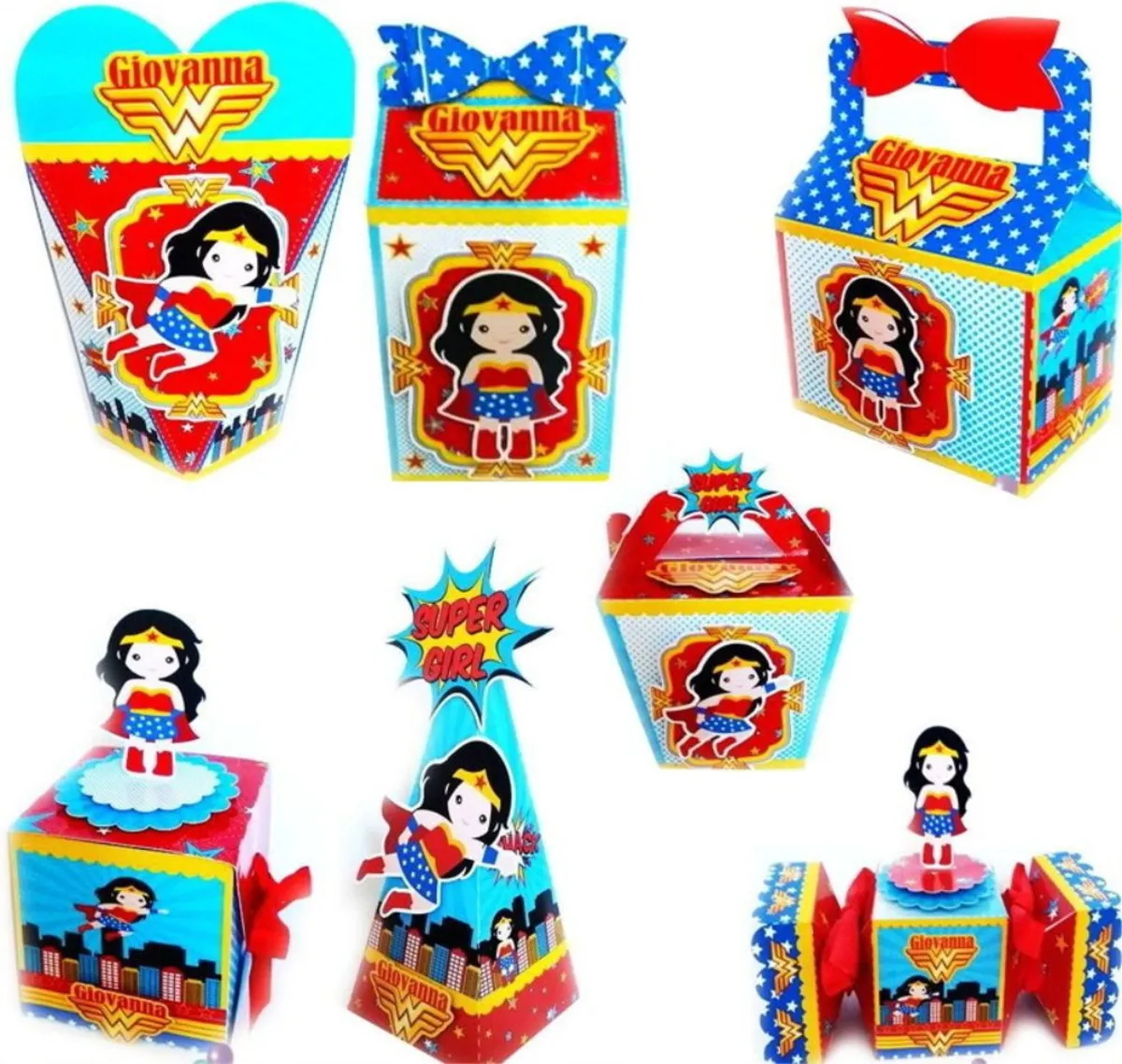 Kit de arquivos digitais para personalizados de aniversário infantil tema Mulher Maravilha.