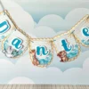 Personalizados de aniversário tema Arca de Noé para centro de mesa em arquivo digital.