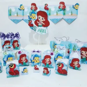Centro de mesa tema Ariel Pequena Sereia em arquivo digital para decoração de festa infantil e aniversário.