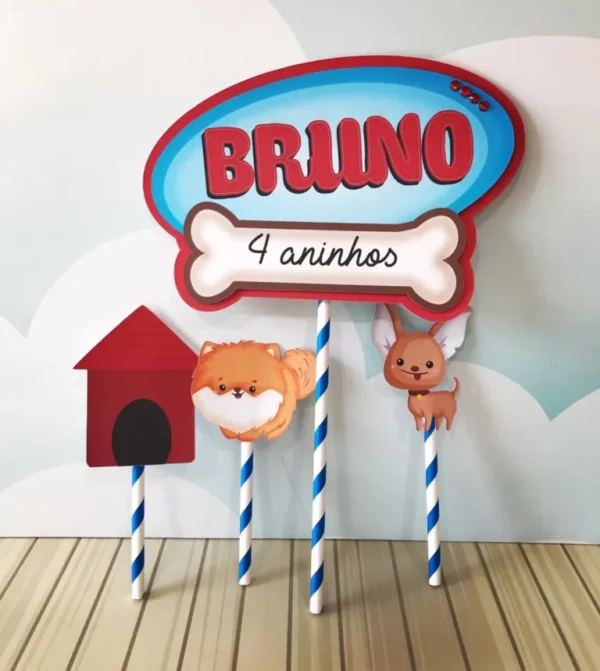 Kit de arquivos digitais para personalizados de centro de mesa tema Cachorro.