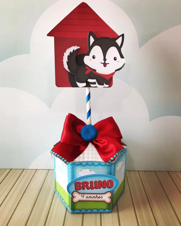 Molde de centro de mesa tema Cachorro em arquivo digital pronto para imprimir e cortar.
