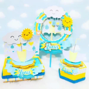 Centro de mesa no tema Chuva de Amor para corte em Silhouette Studio e PDF.