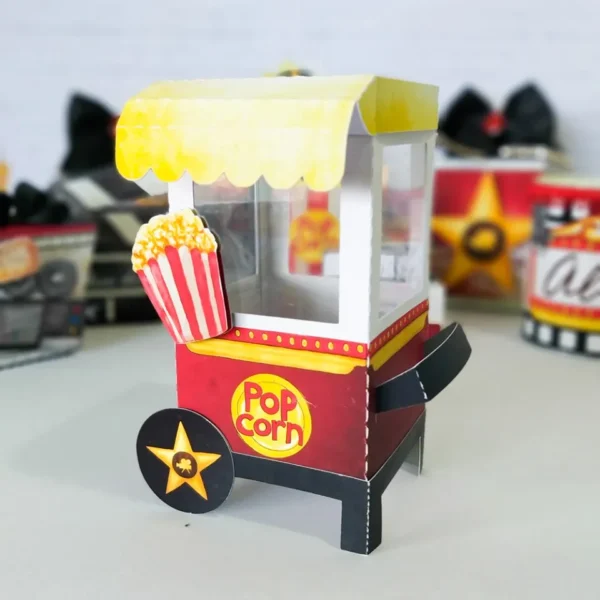 Elementos de decoração de mesa no tema cinema em arquivo digital pronto para corte.