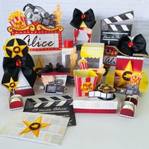 Centro de mesa no tema cinema para corte em Silhouette Studio e PDF.