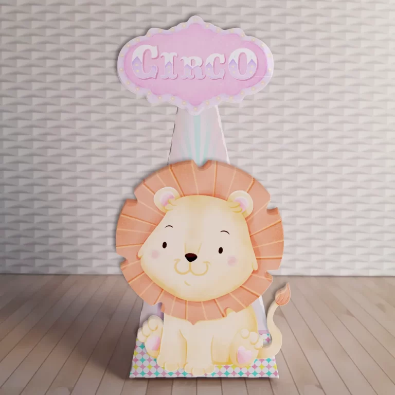 Moldes digitais de centro de mesa para o tema Circo Aquarela nos formatos Studio, PNG e PDF para impressão de alta resolução e personalizados delicados.